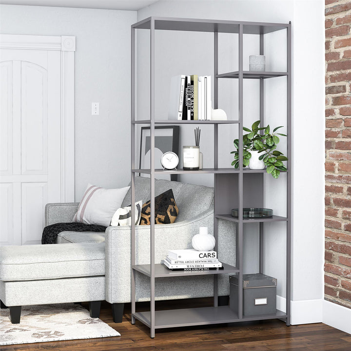 Shadwick Metal Bookcase with Six Variating-Sized Shelves - Graphite Grey