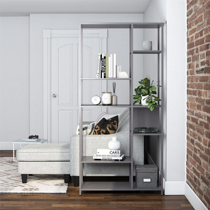 Shadwick Metal Bookcase with Six Variating-Sized Shelves - Graphite Grey