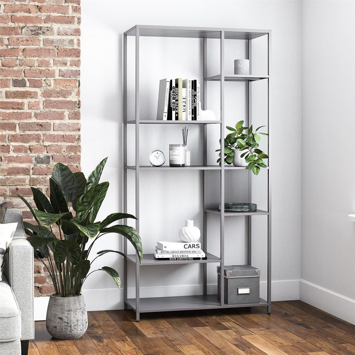 Shadwick Metal Bookcase with Six Variating-Sized Shelves - Graphite Grey