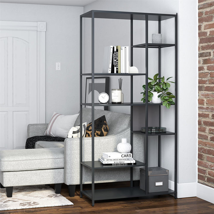 Shadwick Metal Bookcase with Six Variating-Sized Shelves - Black
