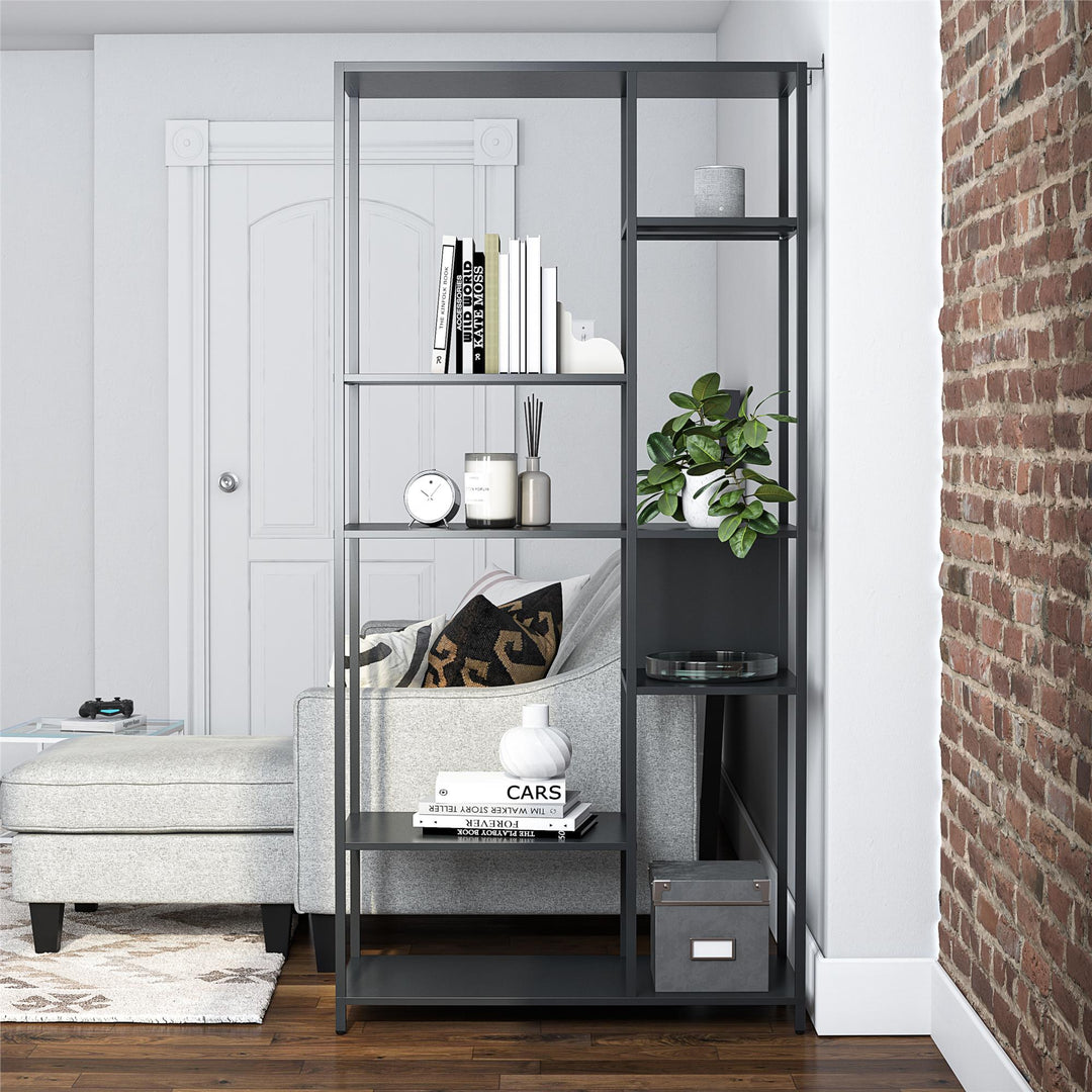 Shadwick Metal Bookcase with Six Variating-Sized Shelves - Black