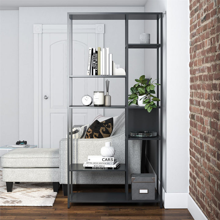 Shadwick Metal Bookcase with Six Variating-Sized Shelves - Black