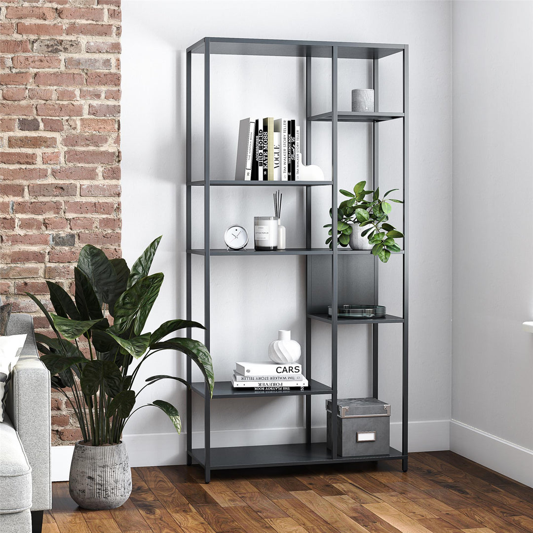 Shadwick Metal Bookcase with Six Variating-Sized Shelves - Black