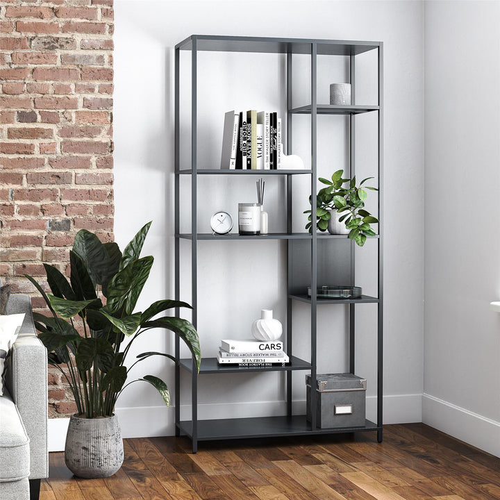 Shadwick Metal Bookcase with Six Variating-Sized Shelves - Black