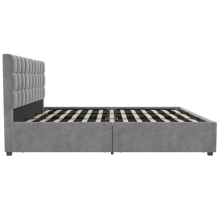 Serena Upholstered Bed with Drawers - Light Gray - King