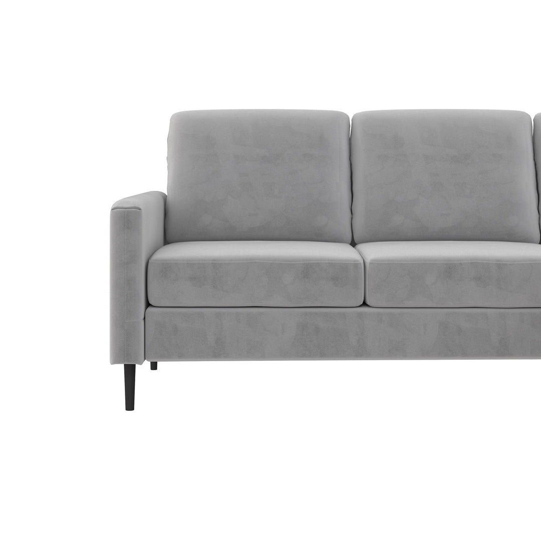 Liona Pillowback Sofa Sectional with Velvet Upholstery and Metal Legs - Light Gray