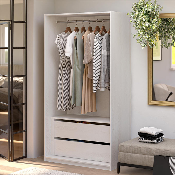 Perry Park Modular Bundle with Extra Wide Wardrobe and 2 Flat Door Kits - Ivory Oak