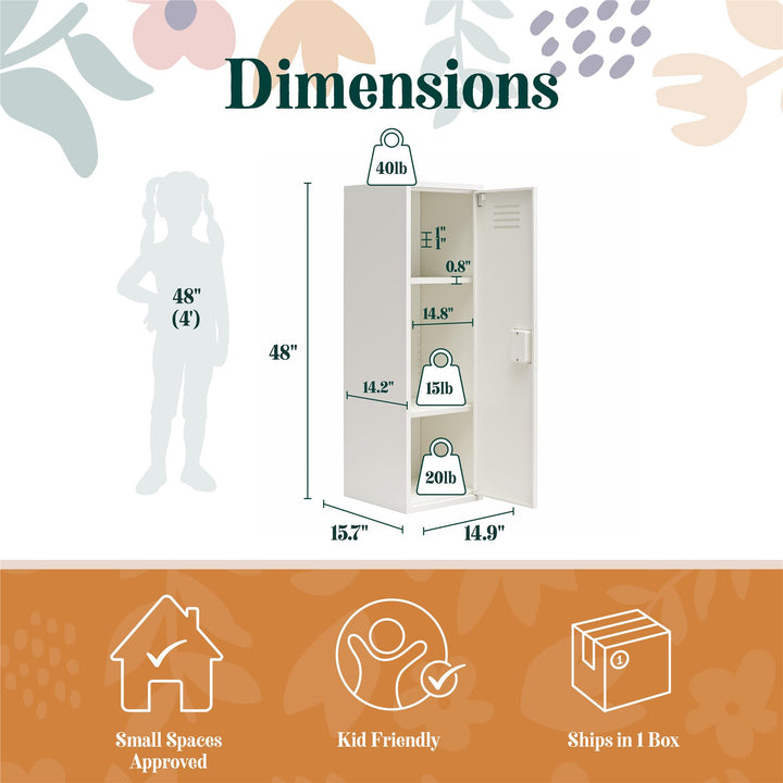 Casey Kids Tall Metal Storage Locker - White