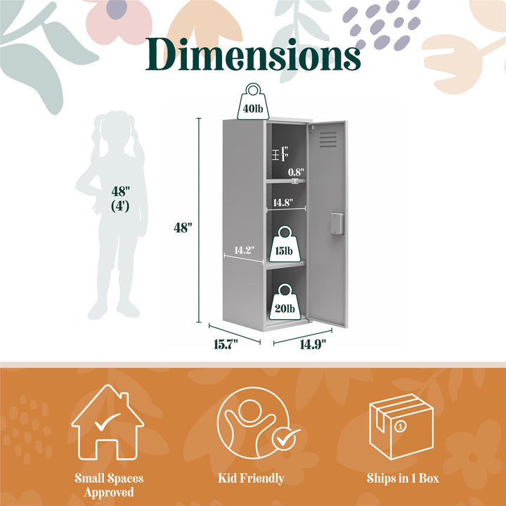 Casey Kids Tall Metal Storage Locker - Dove Gray
