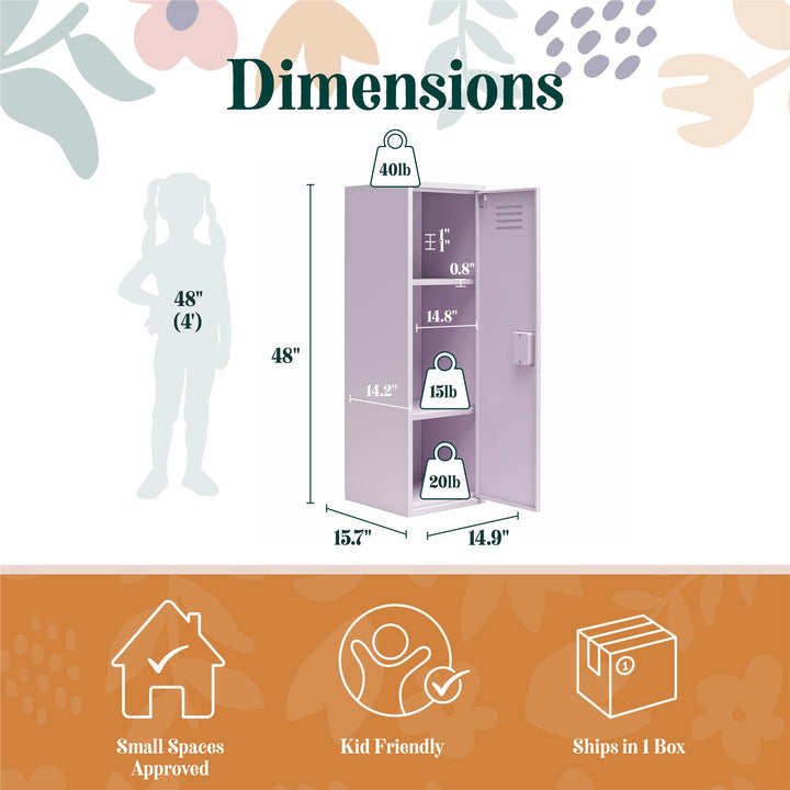Casey Kids Tall Metal Storage Locker - Lavender