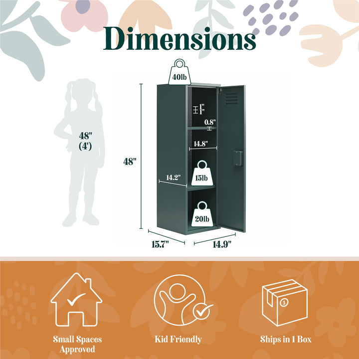 Casey Kids Tall Metal Storage Locker - Hunter Green