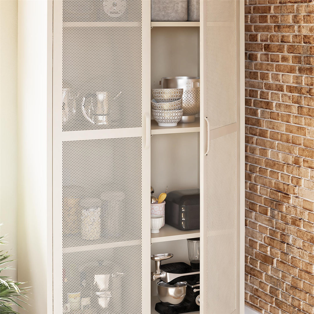 Channing Tall 2 Door Storage Cabinet-Mesh Metal Locker - Parchment