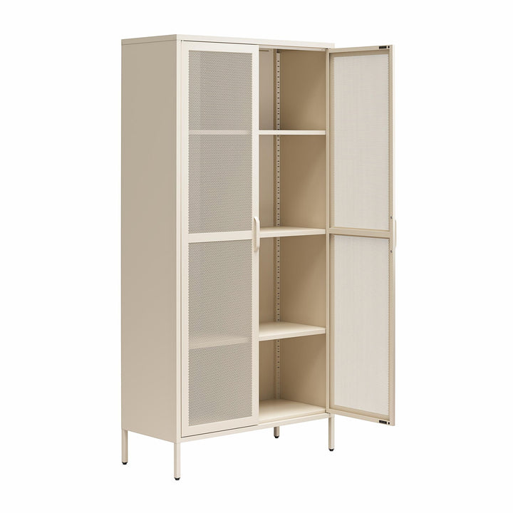 Channing Tall 2 Door Storage Cabinet-Mesh Metal Locker - Parchment