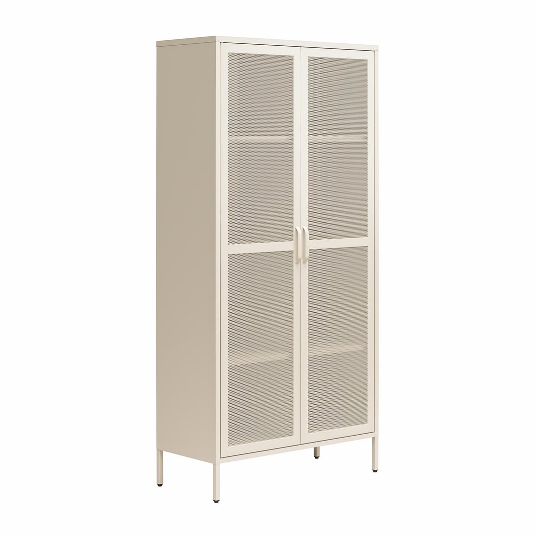 Channing Tall 2 Door Storage Cabinet-Mesh Metal Locker - Parchment