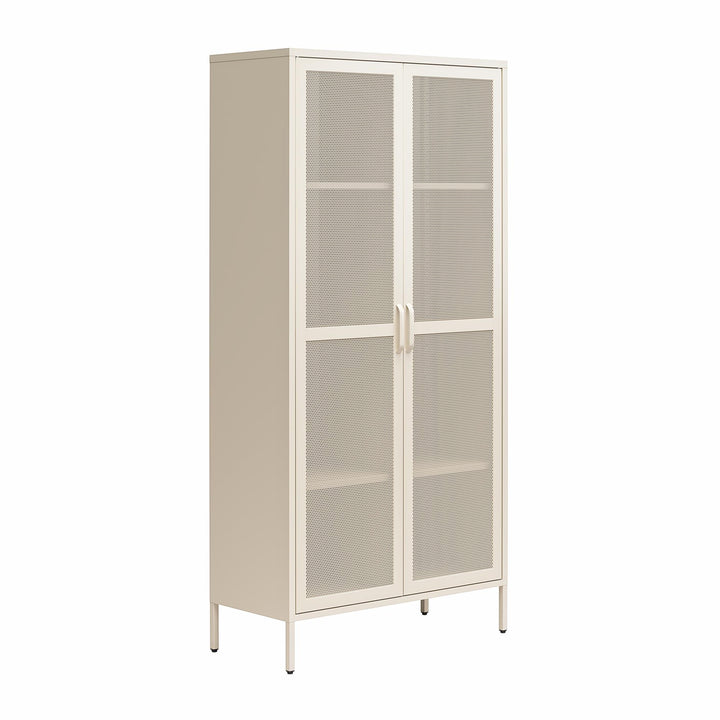 Channing Tall 2 Door Storage Cabinet-Mesh Metal Locker - Parchment