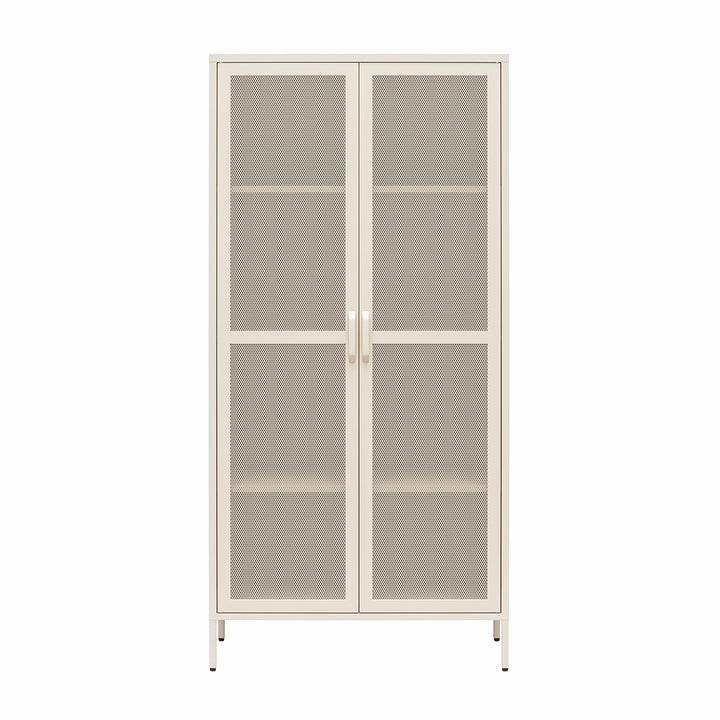 Channing Tall 2 Door Storage Cabinet-Mesh Metal Locker - Parchment