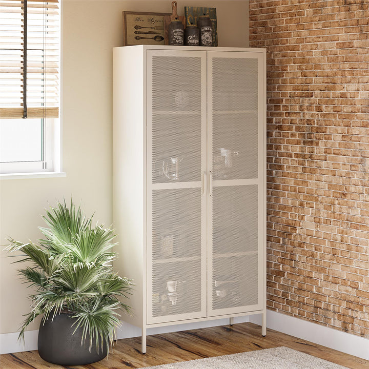 Channing Tall 2 Door Storage Cabinet-Mesh Metal Locker - Parchment
