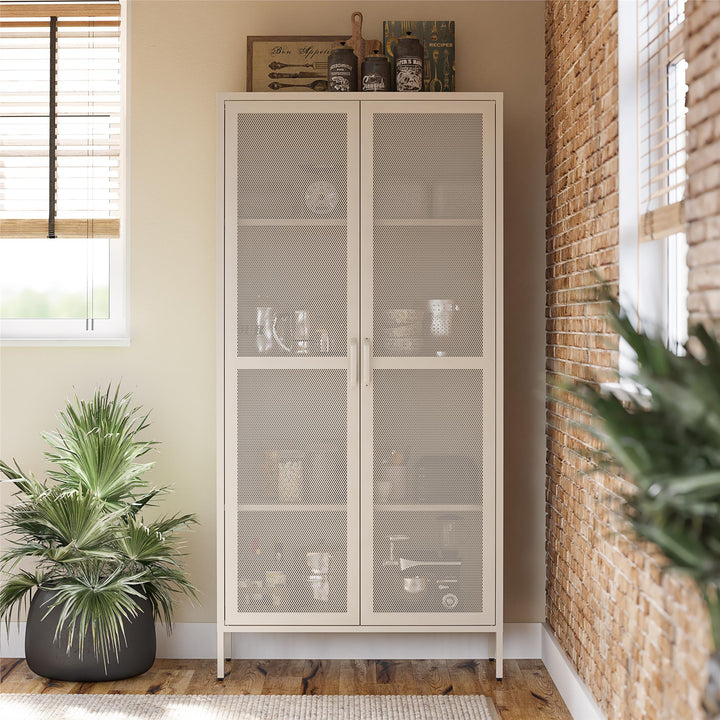 Channing Tall 2 Door Storage Cabinet-Mesh Metal Locker - Parchment