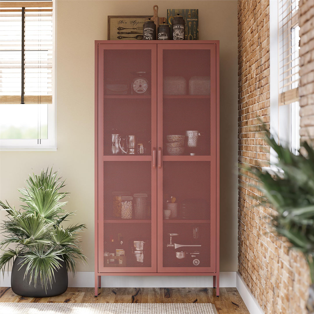 Channing Tall 2 Door Storage Cabinet-Mesh Metal Locker - Terracotta