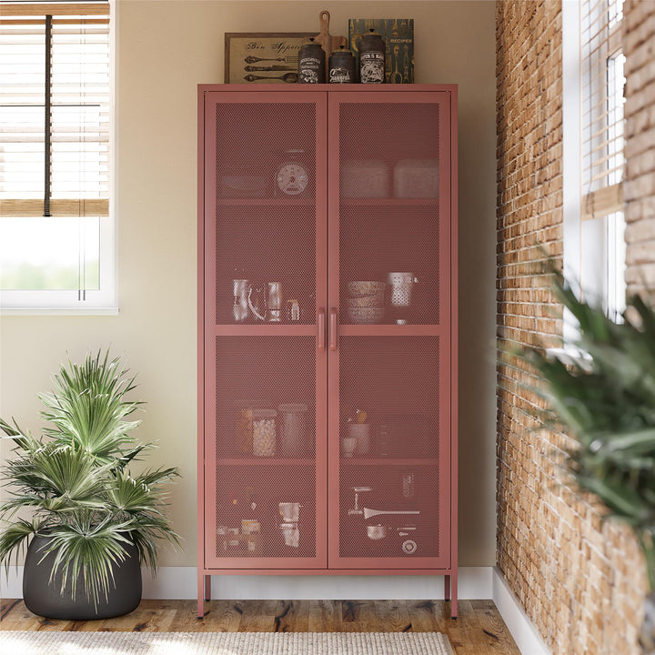 Channing Tall 2 Door Storage Cabinet-Mesh Metal Locker - Terracotta