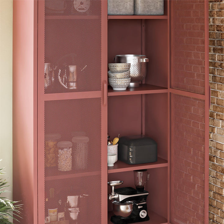 Channing Tall 2 Door Storage Cabinet-Mesh Metal Locker - Terracotta