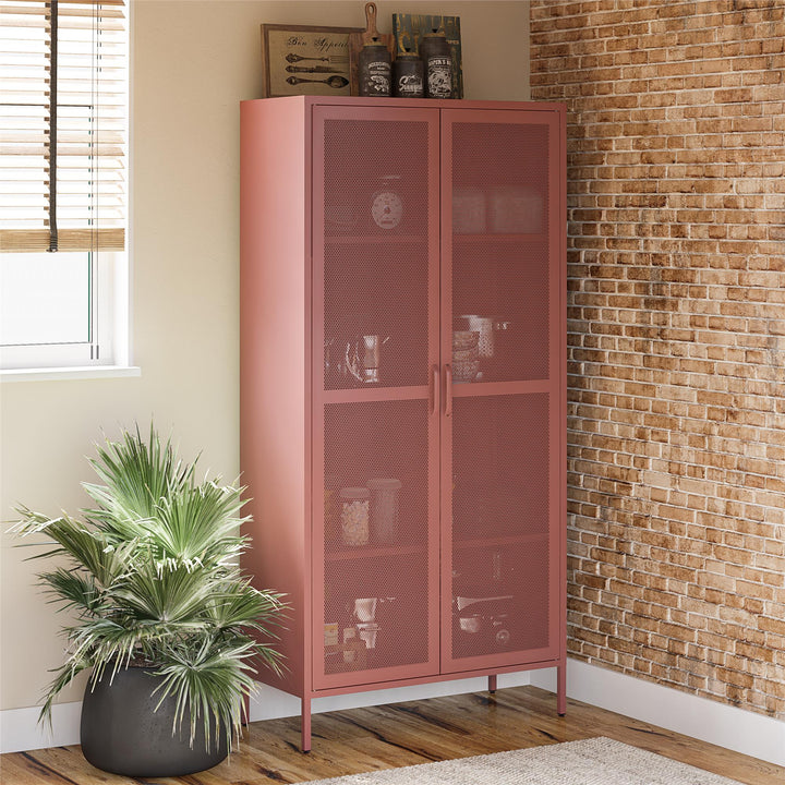 Channing Tall 2 Door Storage Cabinet-Mesh Metal Locker - Terracotta