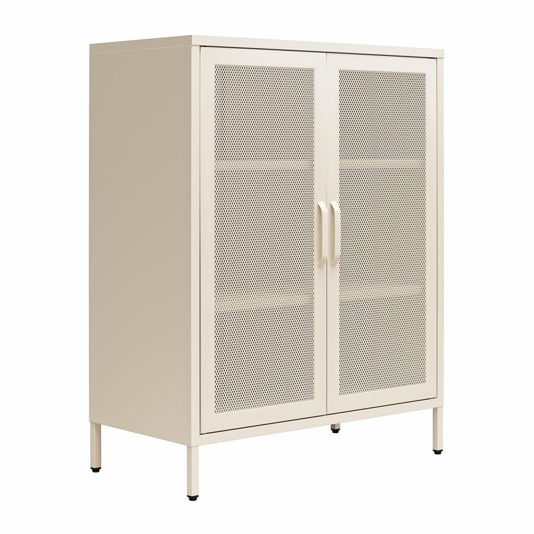 Channing 2 Door Accent Cabinet-Mesh Metal Locker - Parchment