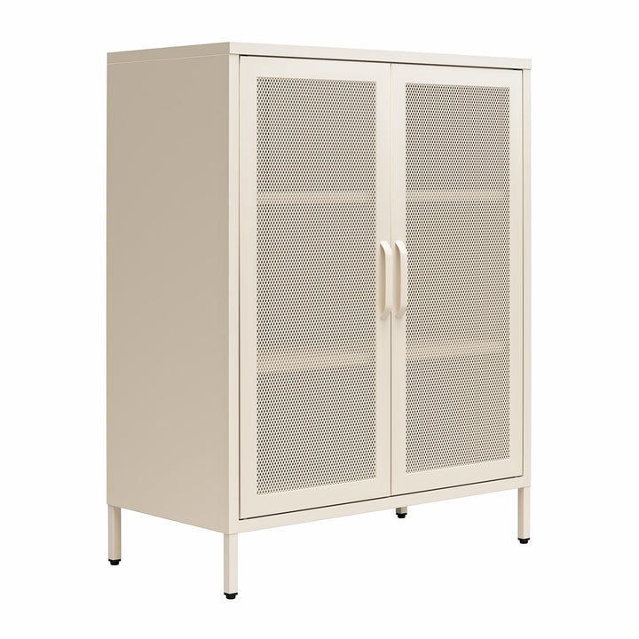 Channing 2 Door Accent Cabinet-Mesh Metal Locker - Parchment