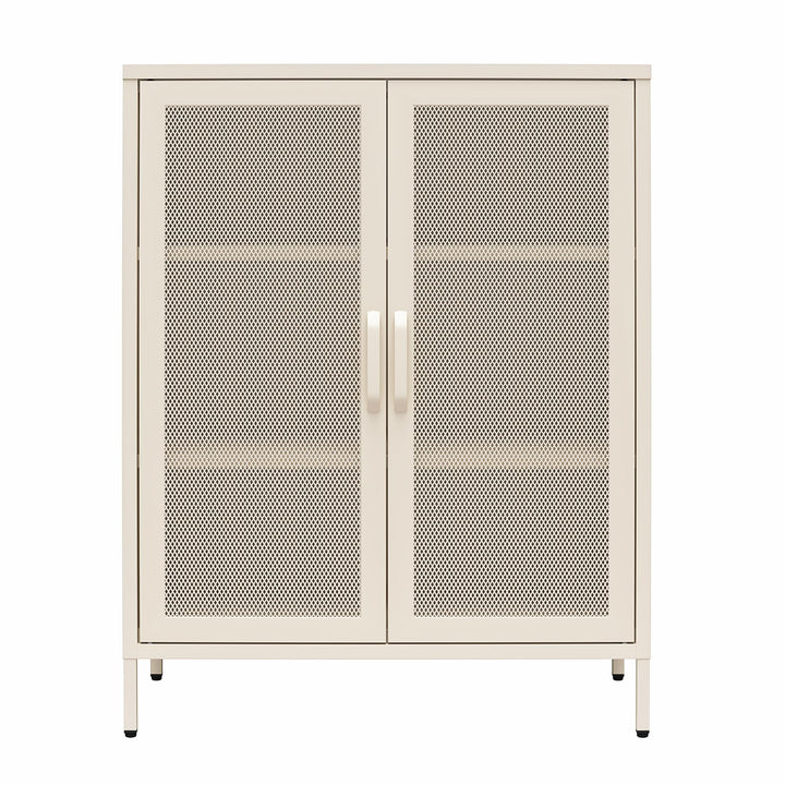 Channing 2 Door Accent Cabinet-Mesh Metal Locker - Parchment
