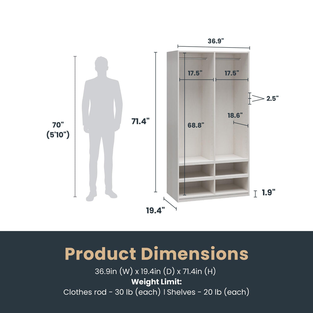 Perry Park Modular Extra Wide Wardrobe with Open Shelves - Ivory Oak