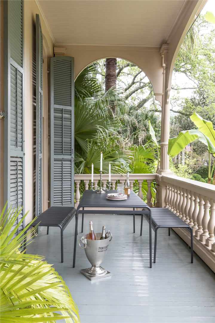 Poolside Gossip Ola All-Steel Table and Bench Set - Charcoal