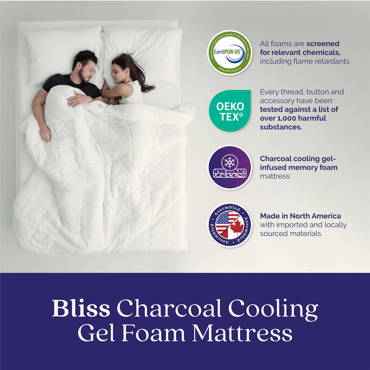 Bliss 10 Inch Charcoal Cool Gel Memory Foam Mattress - White - Twin