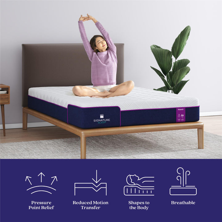 Memoir 12 Inch Memory Foam Mattress Relieves Pressure Points - White - Queen