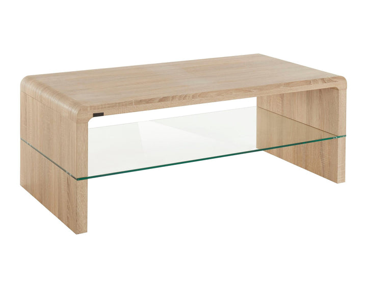 Maja Coffee Table with Bottom Glass Shelf - Natural Oak