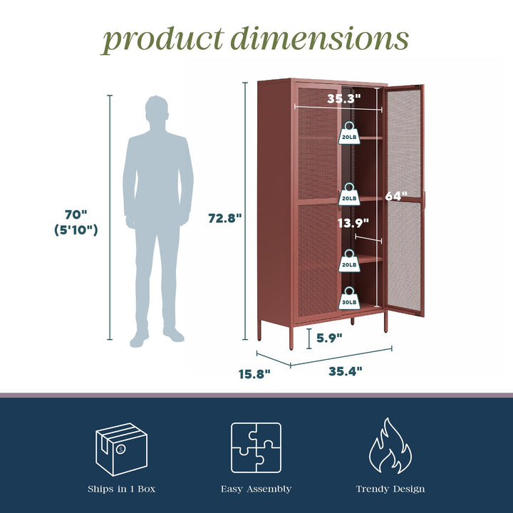 Channing Tall 2 Door Storage Cabinet-Mesh Metal Locker - Terracotta