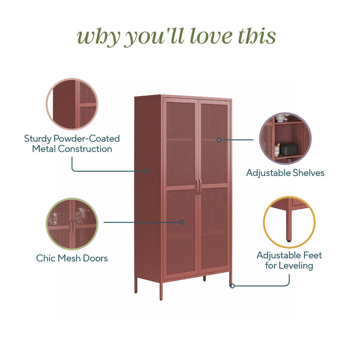 Channing Tall 2 Door Storage Cabinet-Mesh Metal Locker - Terracotta