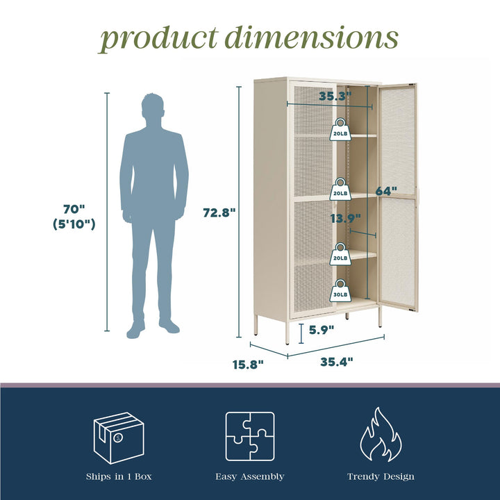 Channing Tall 2 Door Storage Cabinet-Mesh Metal Locker - Navy