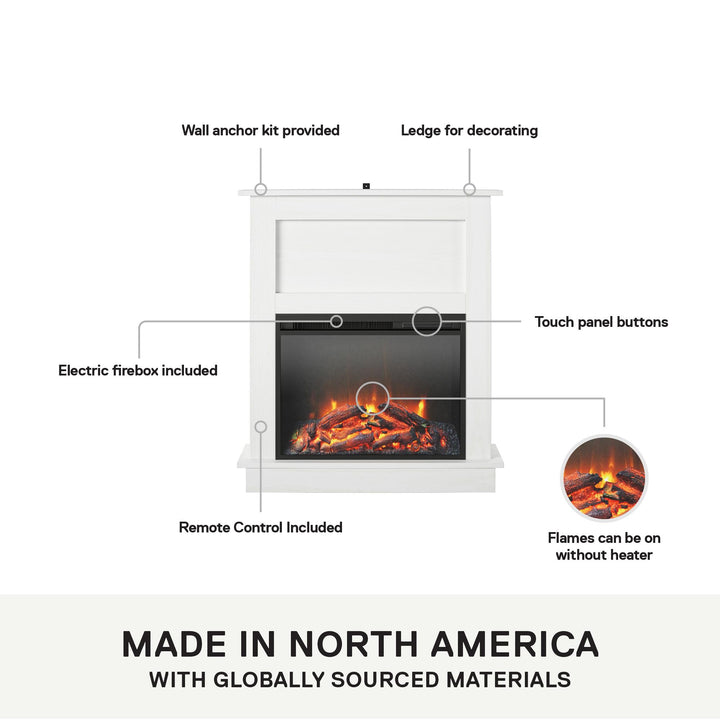 Ellsworth Modern Electric Fireplace with Mantel and 23 Inch Fireplace Insert - White