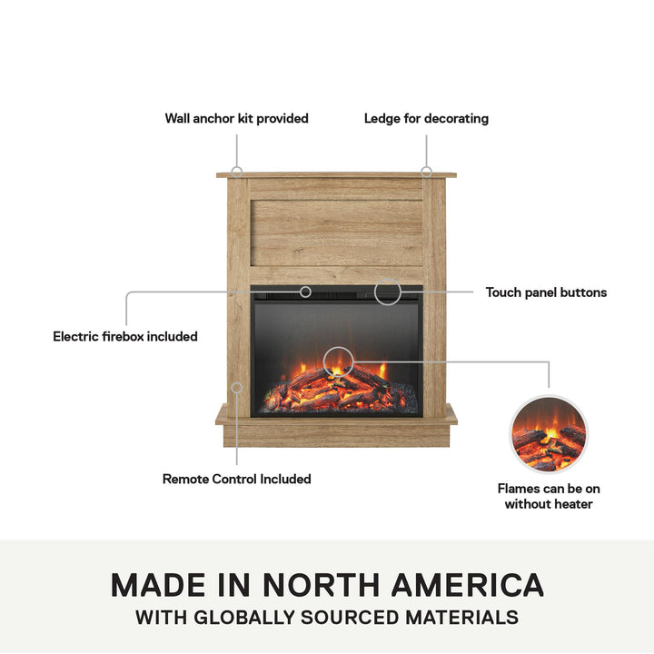 Ellsworth Modern Electric Fireplace with Mantel and 23 Inch Fireplace Insert - Natural