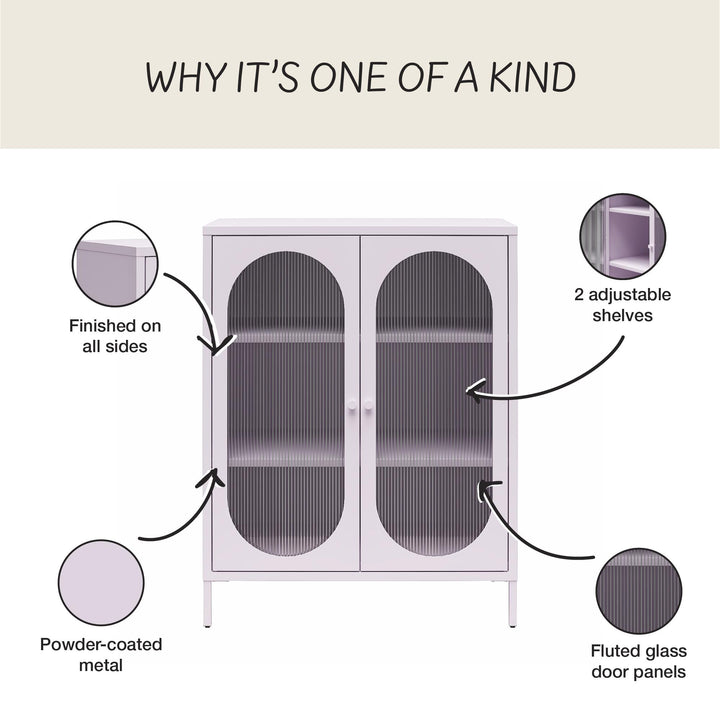 Luna Short 2-Door Metal Accent Cabinet with Fluted Glass, Lilac - Lilac Metal