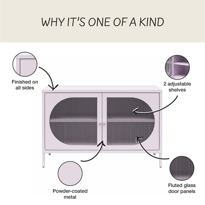 Luna Wide 2-Door Accent Cabinet with Fluted Glass, Lilac - Lilac Metal