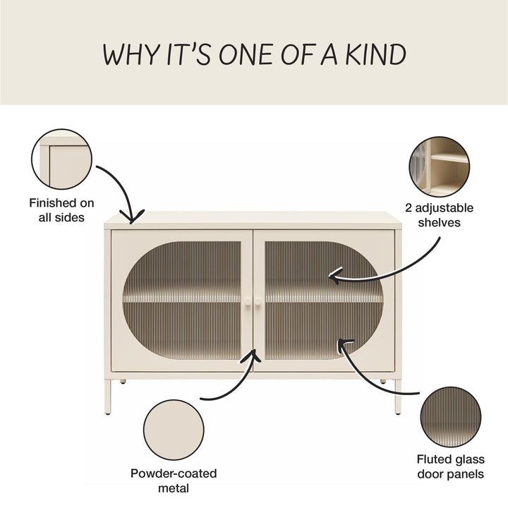 Luna Wide 2 Door Accent Cabinet with Fluted Glass - Parchment