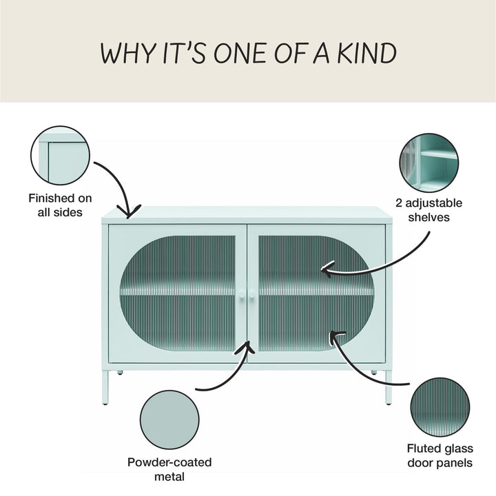 Luna Wide 2 Door Accent Cabinet with Fluted Glass - Sky Blue