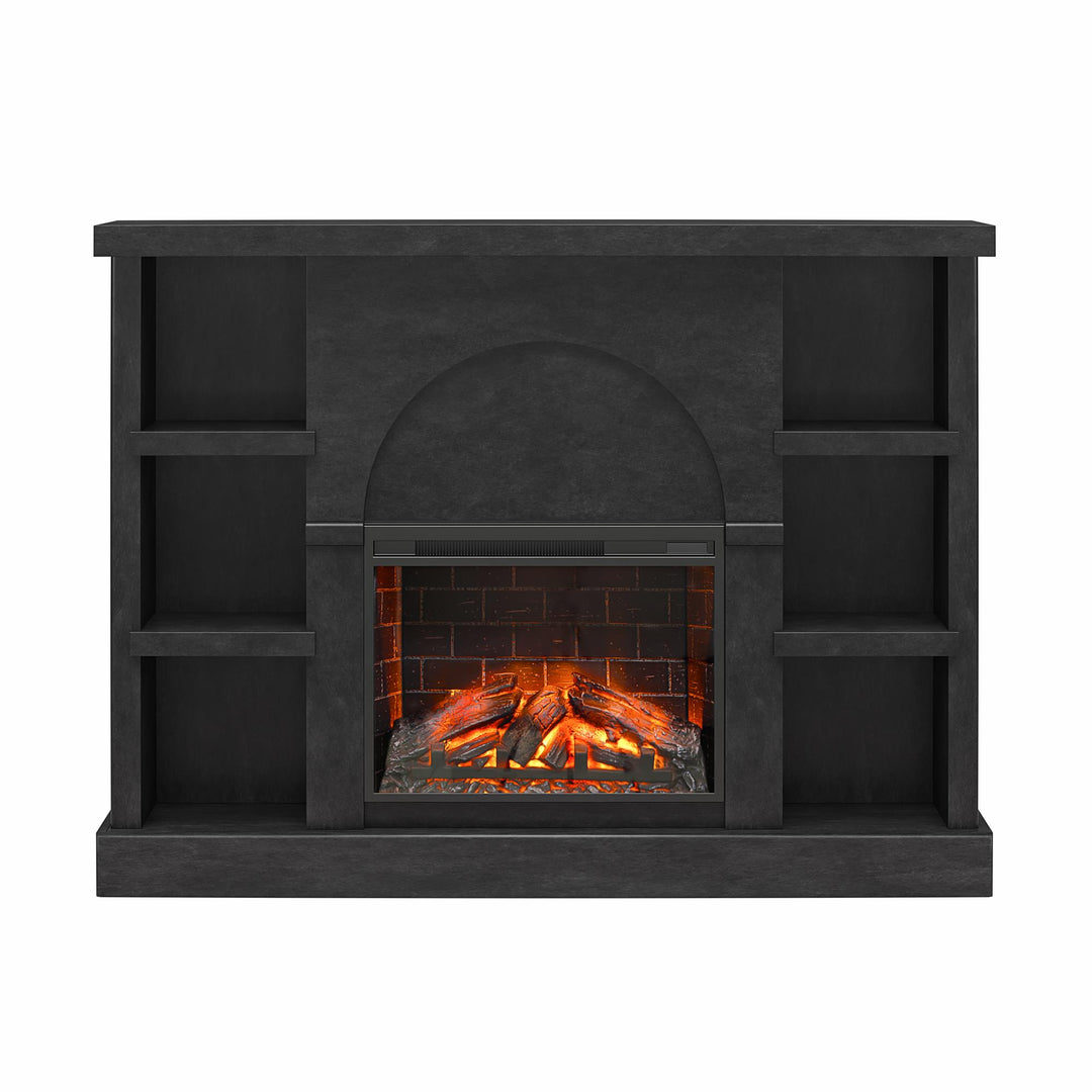 Winston Fireplace Mantel with Built-in Bookshelves - Black Plaster