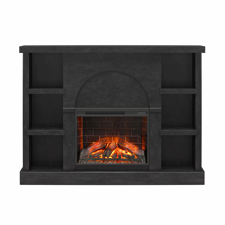 Winston Fireplace Mantel with Built-in Bookshelves - Black Plaster