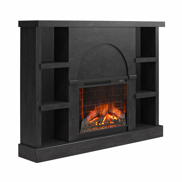 Winston Fireplace Mantel with Built-in Bookshelves - Black Plaster