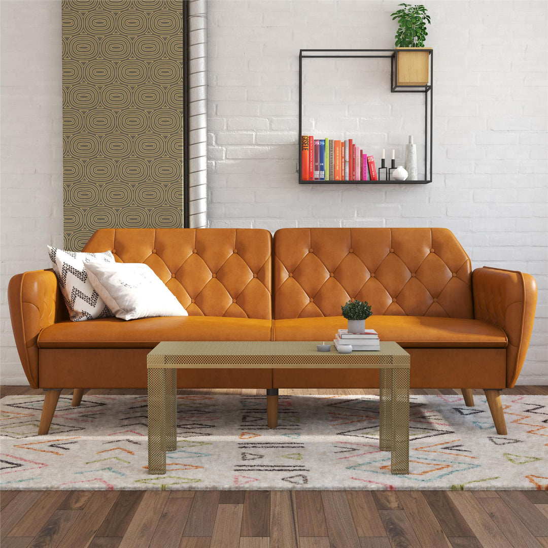 Tallulah Memory Foam Faux Leather Futon - Camel Faux Leather