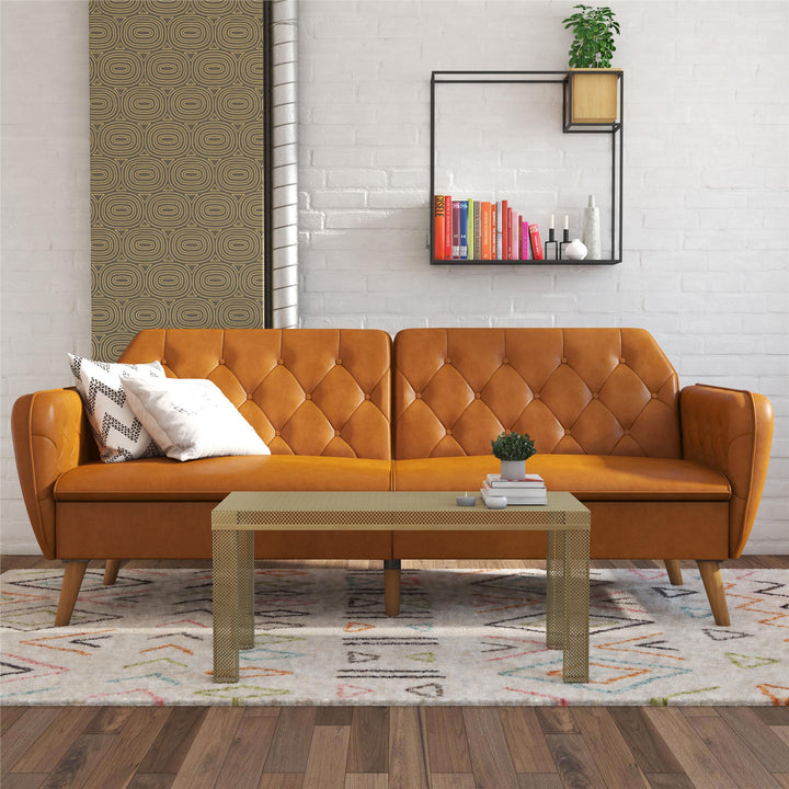 Tallulah Memory Foam Faux Leather Futon - Camel Faux Leather