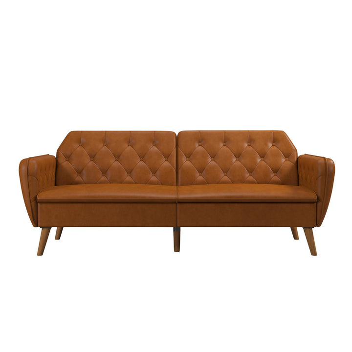 Tallulah Memory Foam Faux Leather Futon - Camel Faux Leather