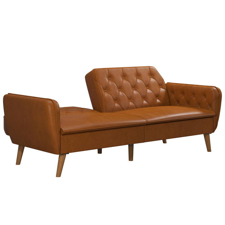 Tallulah Memory Foam Faux Leather Futon - Camel Faux Leather